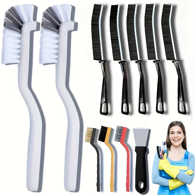 Home Bathroom Cleaning Kit - 11-teiliges Mehrzweck-Reinigungsbürsten-Set mit langen Griffen, tragbares