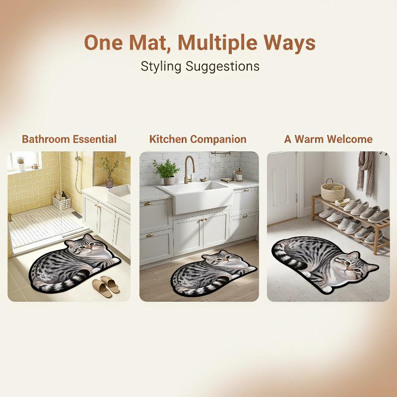 Home Bathroom Ideas - Diatomit-Badematte mit Niedlichem Katzenmotiv, Rutschfest, Hochabsorbierend,