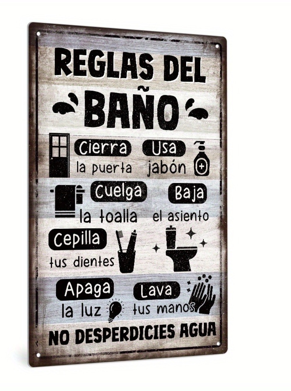 Home Bathroom Rules - 2026 Spanisches Vintage Badezimmer-Regeln Metallschild |
