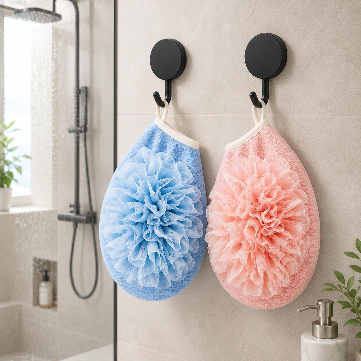 Home Bathroom Cleaning Kit - 2 Paar Badehandschuhe + 2 Haken-Sets