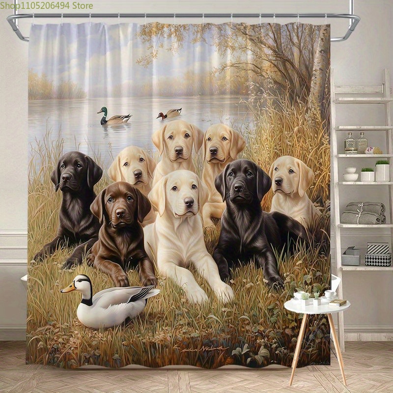 Home Bathroom Ideas - Duschvorhang mit Labrador-Hundefamilie, Niedliches Haustier mit
