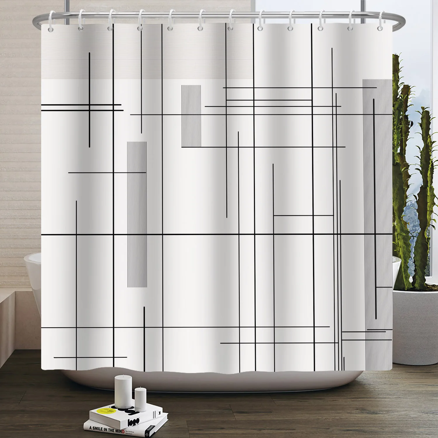 Home Bathroom Partition - Einfacher Duschvorhang mit Linienmuster für Badezimmer,