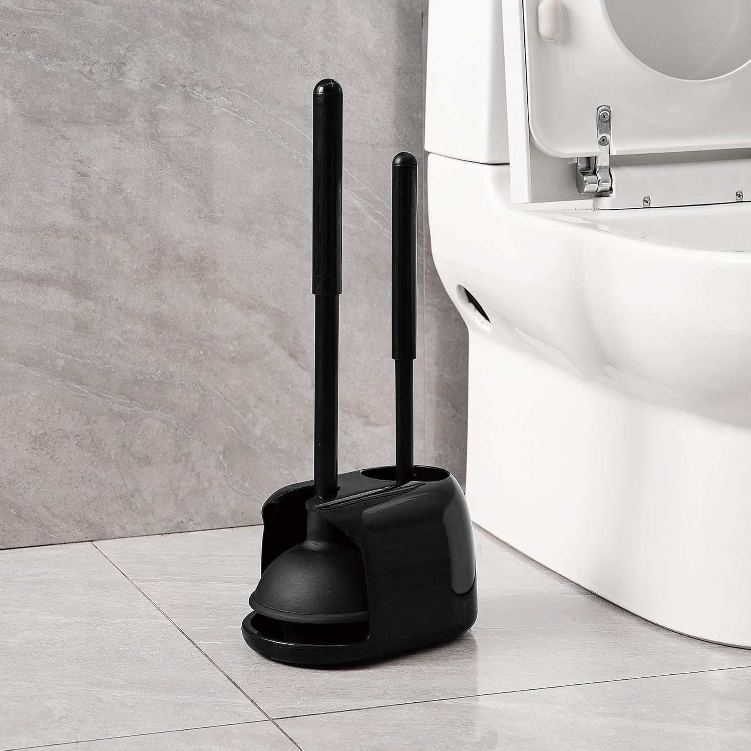 Home Bathroom Cleaning Kit - 2-in-1 Toilettenbürste und Saugnapf-Set mit Silikonbürstenkopf,