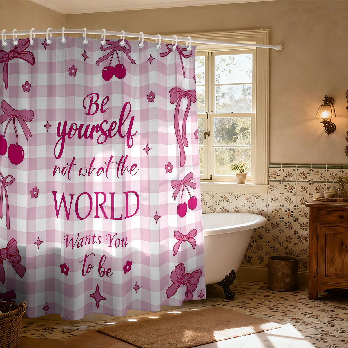 Home Bathroom Partition - 1 Stück Rosa Schleifenmuster-Duschvorhang in Verschiedenen
