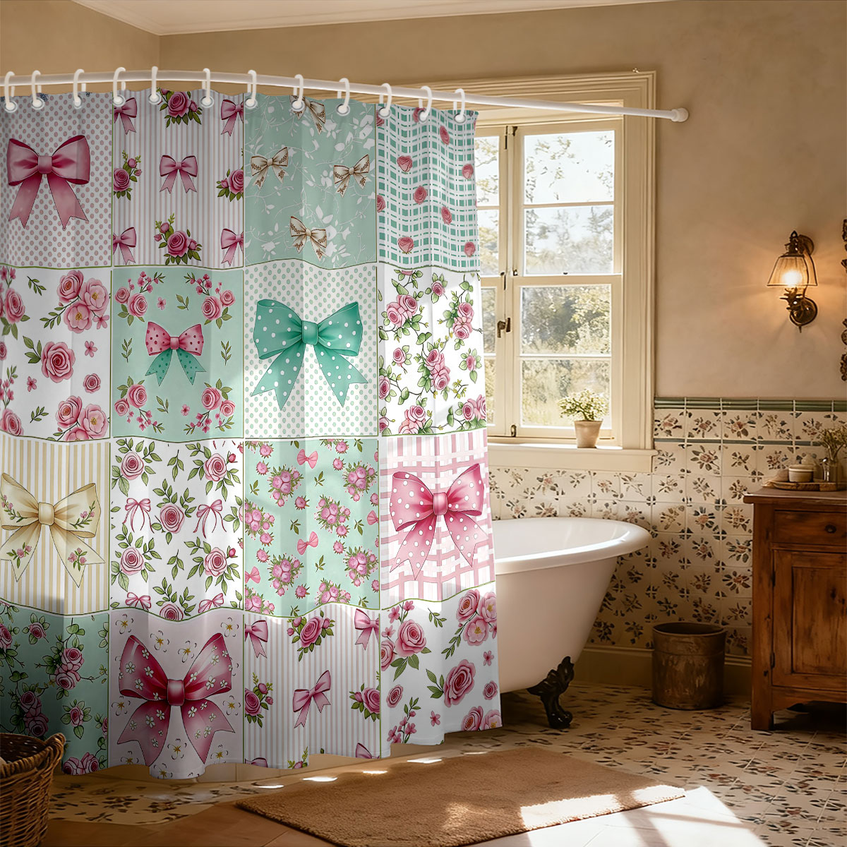 1 Stück Rosa Schleifenmuster-D – Home Bathroom Partition Bewertung und Preis